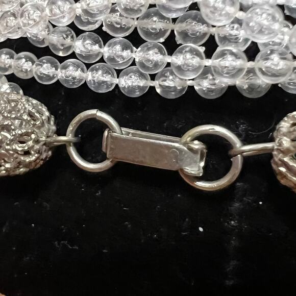 Vtg Flapper Beautiful Clear Layered Multi Strand Beaded Necklace Fold Clasp MCM - Picture 4 of 6